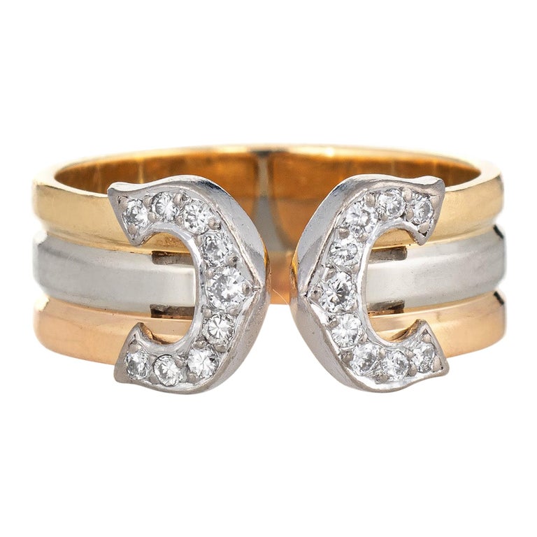 Cartier Double C Diamond Ring Vintage 18 Karat Tri Gold Band Pinky at  1stDibs | cartier double c ring