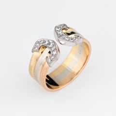 Cartier Double C Diamond Ring Vintage 18 Karat Tri Gold Band Pinky