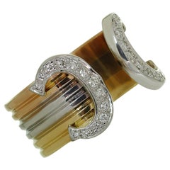 Cartier Double C Diamond Tri-Color 18k Gold Ring