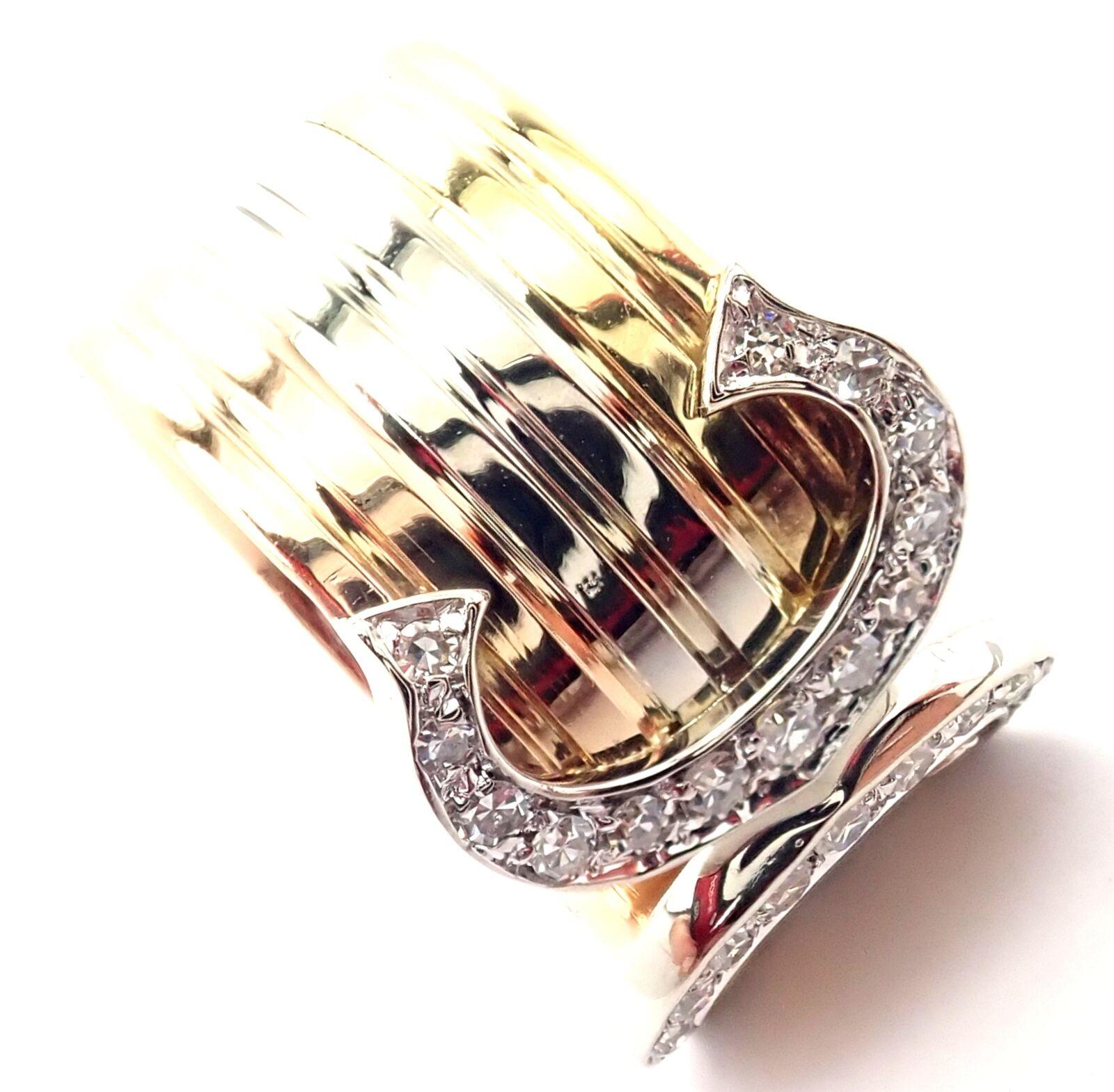 Cartier Double C Diamond Tri-Color Gold Band Ring 2