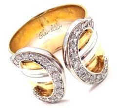 Cartier Double C Diamond Tri-Color Gold Band Ring