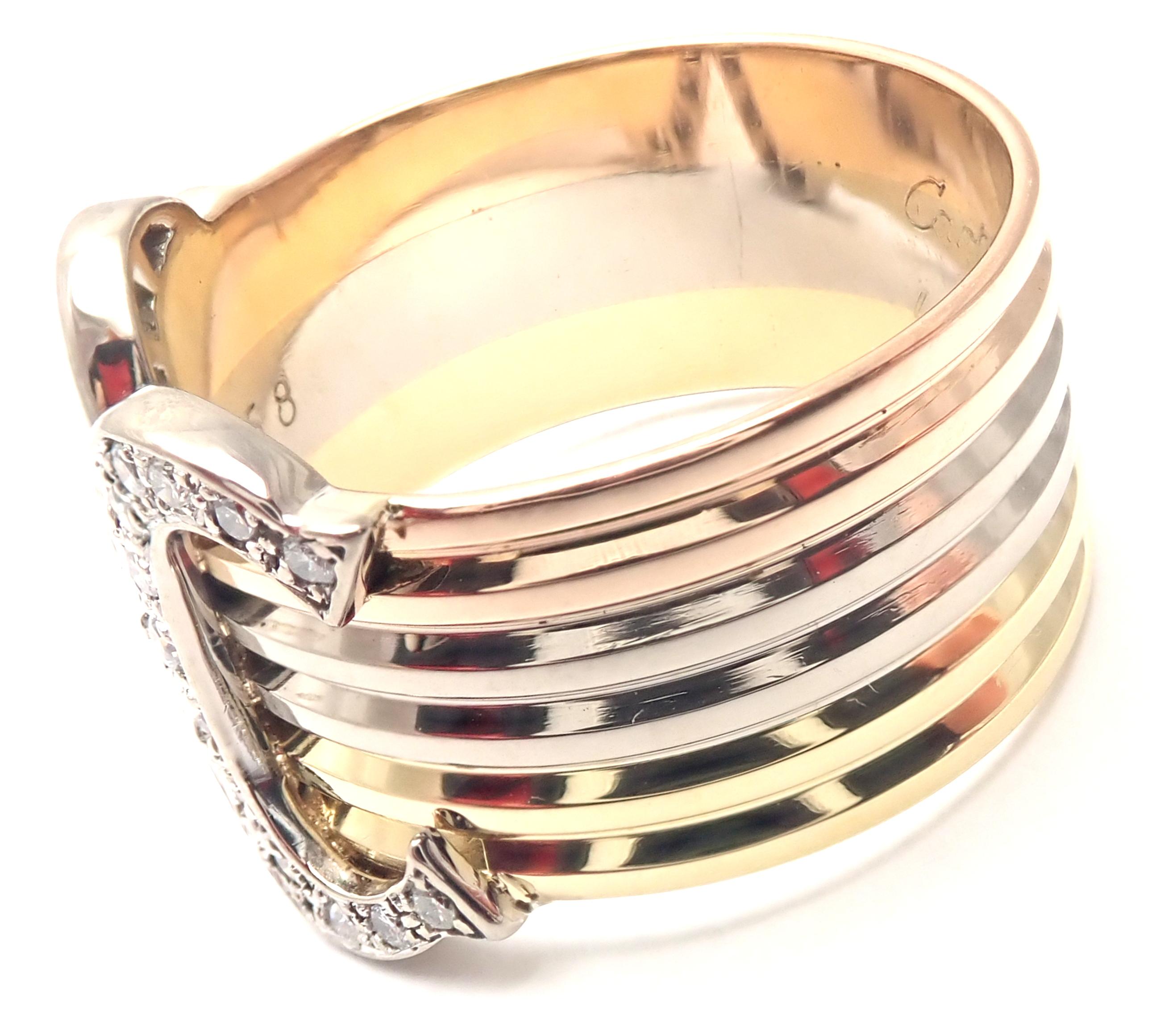 Women's or Men's Cartier Double C Diamond Tri-Color Gold Band Ring