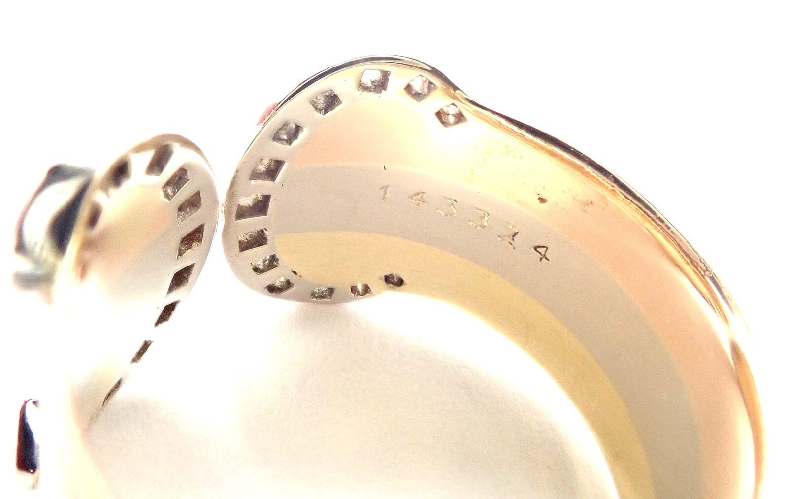 Brilliant Cut Cartier Double C Diamond Tri-Color Gold Band Ring