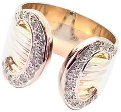 Cartier Double C Diamond Tri-Color Gold Band Ring