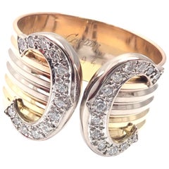 Vintage Cartier Double C Diamond Tri-Color Gold Band Ring