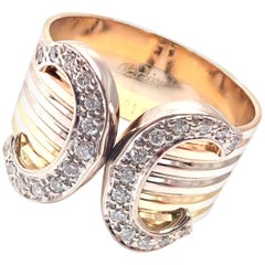 Cartier Double C Diamond Tri-Color Gold Band Ring