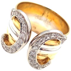 Bague à anneau en or tricolore avec diamant double C de Cartier