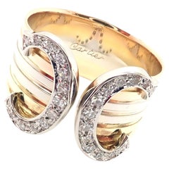 Cartier Double C Diamond Tri-Color Gold Band Ring