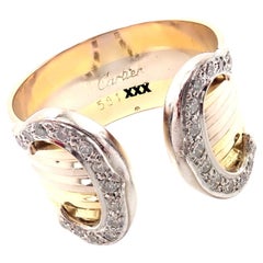 Vintage Cartier Double C Diamond Tri-Color Gold Band Ring