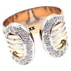 Cartier Double C Diamond Tri-Color Gold Band Ring