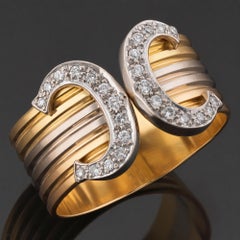 CARTIER Double C Diamond Tri-Color Gold Ring 59