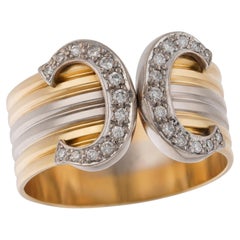 CARTIER Double C Diamond Tri-Color Gold Ring 59