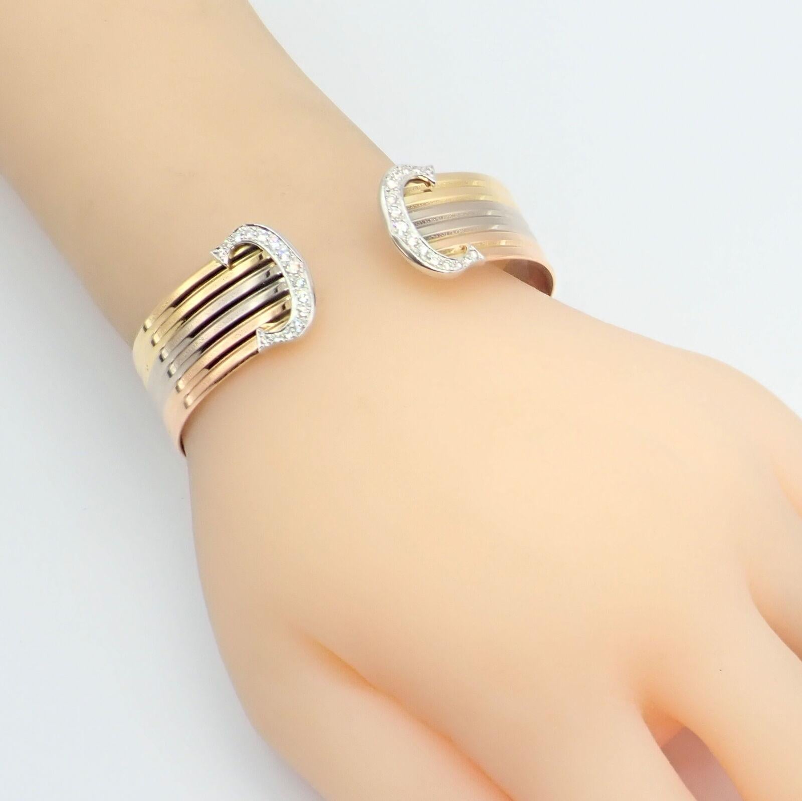 Cartier Double C Diamant Tri-Color Gold Trinity-Manschetten-Armreif Armband für Damen oder Herren