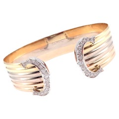 Cartier Double C Diamond Tri-Color Gold Trinity Cuff Bangle Bracelet