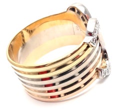 Cartier Double C Diamond Tri-color Gold Band Ring