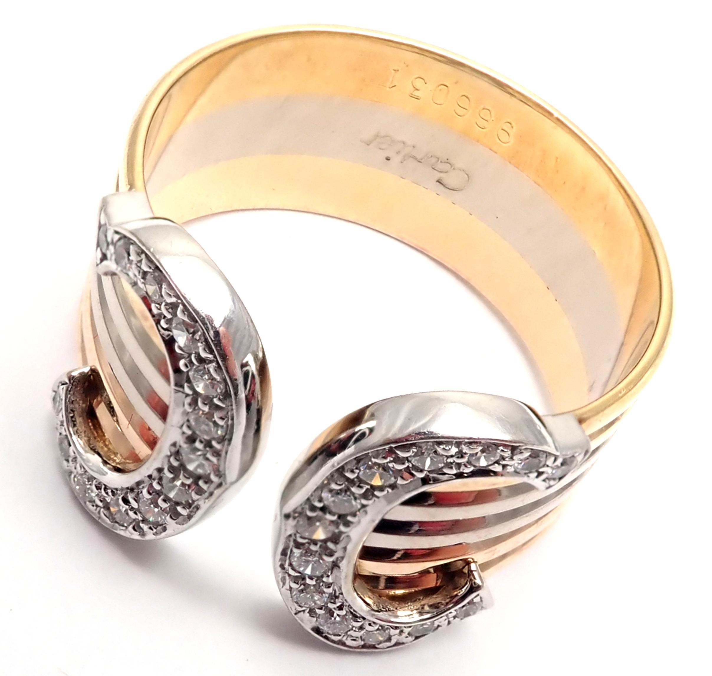 Cartier Double C Diamond Tri-color Gold Band Ring 1