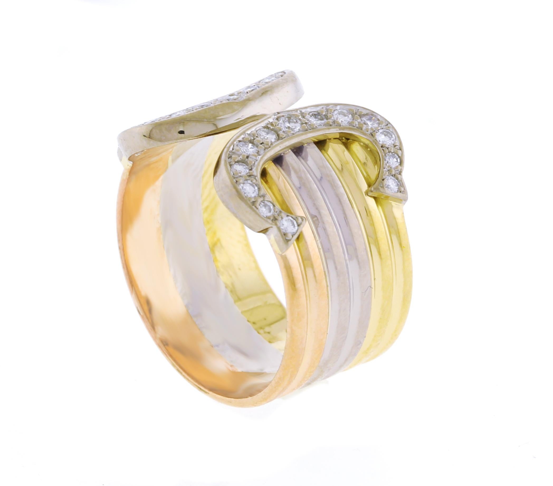 Brilliant Cut Cartier Double C Diamond Trinity Gold Band Ring