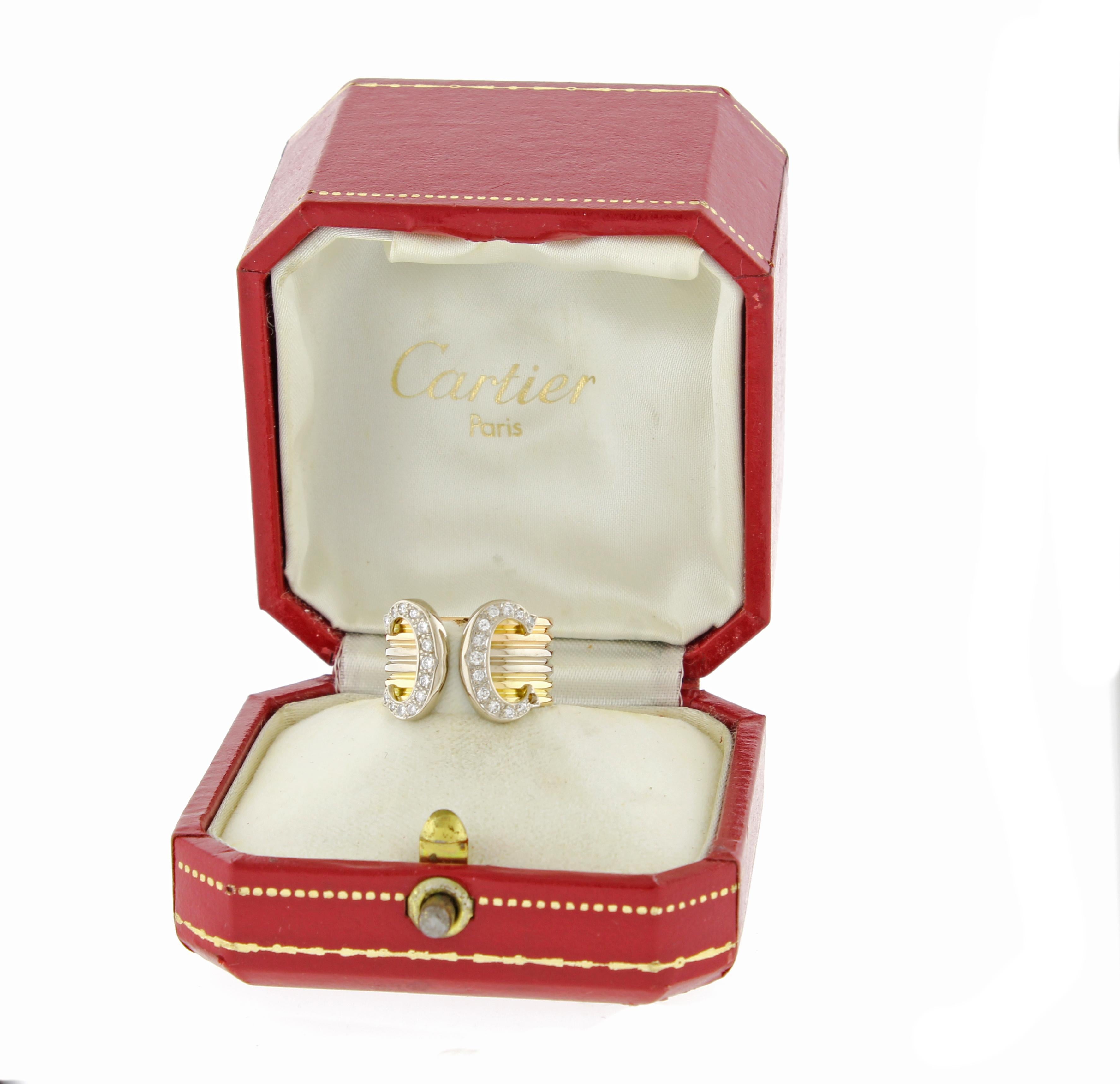 Round Cut Cartier Double C Diamond Trinity Gold Band Ring