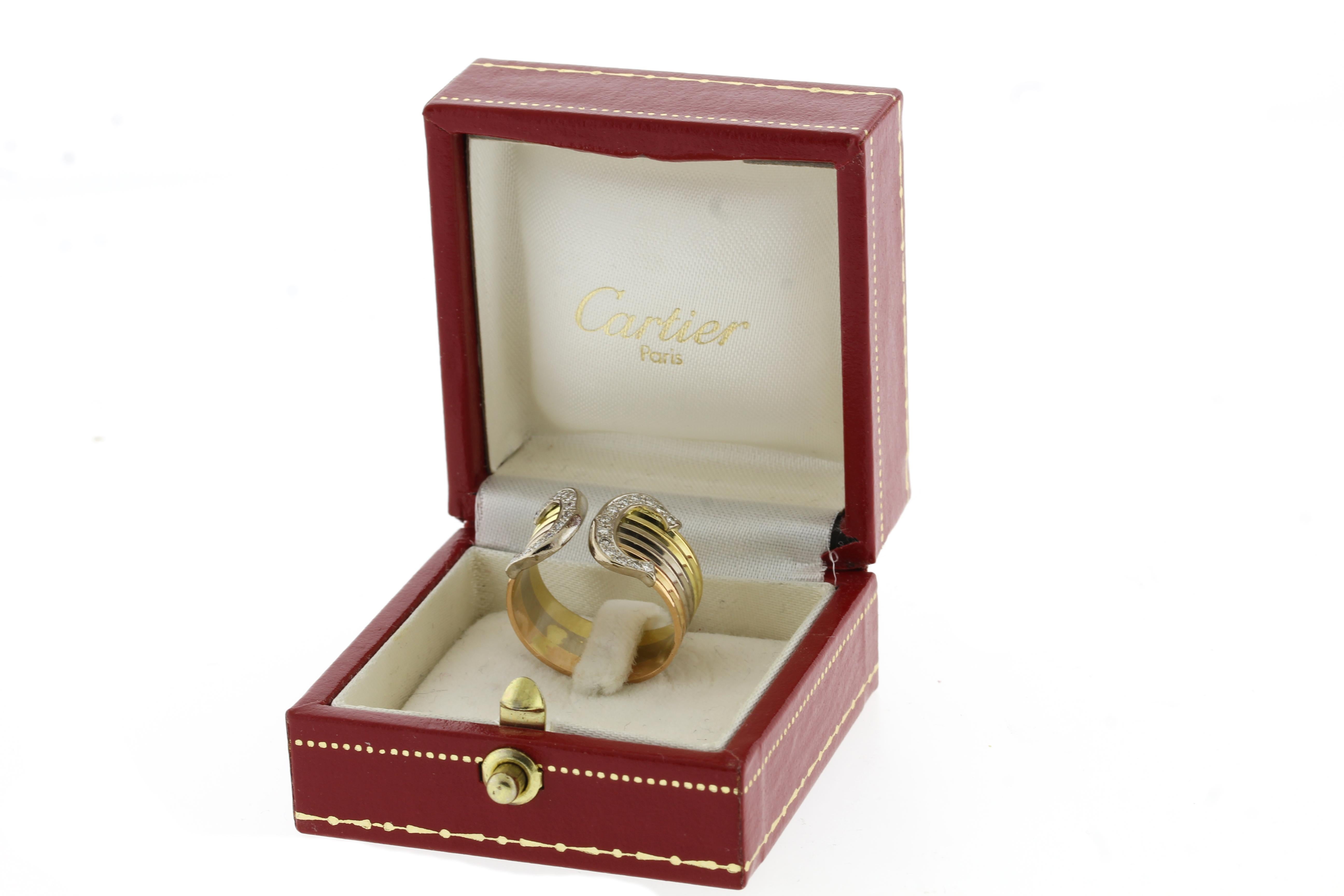 Cartier Double C Diamond Trinity Gold Band Ring In Excellent Condition In Bethesda, MD