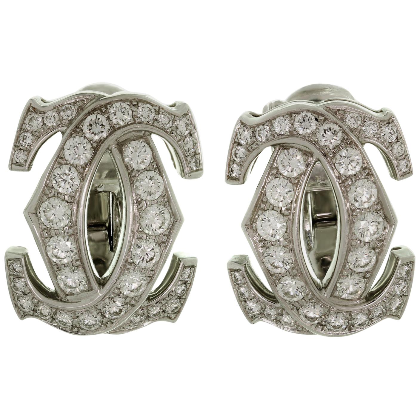 Cartier Double C Diamond White Gold Earrings