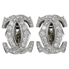Vintage Cartier Double C Diamond White Gold Large Model Earrings