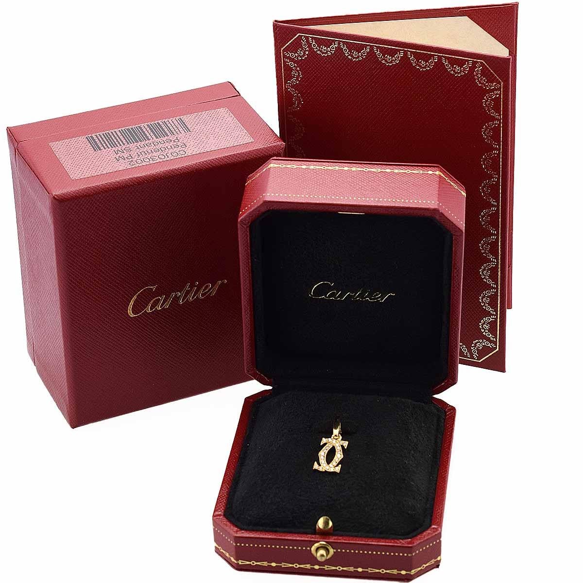 Women's or Men's Cartier Double C Diamonds 18 Karat Yellow Gold 2C Charm