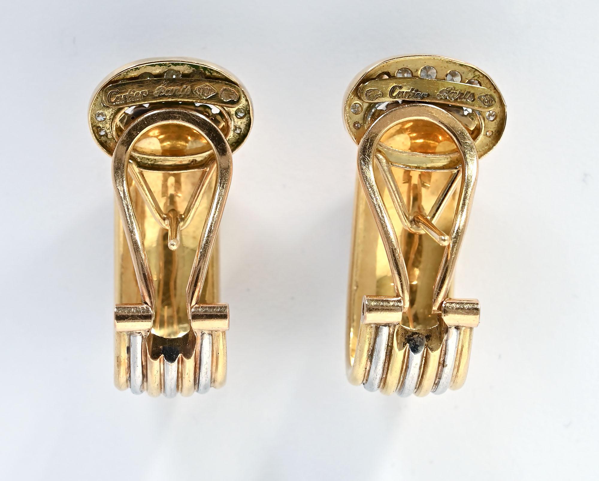 Women's or Men's Cartier Double C Earrings with Diamonds For Sale