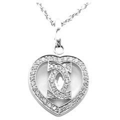 Cartier Double C Heart Diamond White Gold Pendant Long Link Chain Necklace