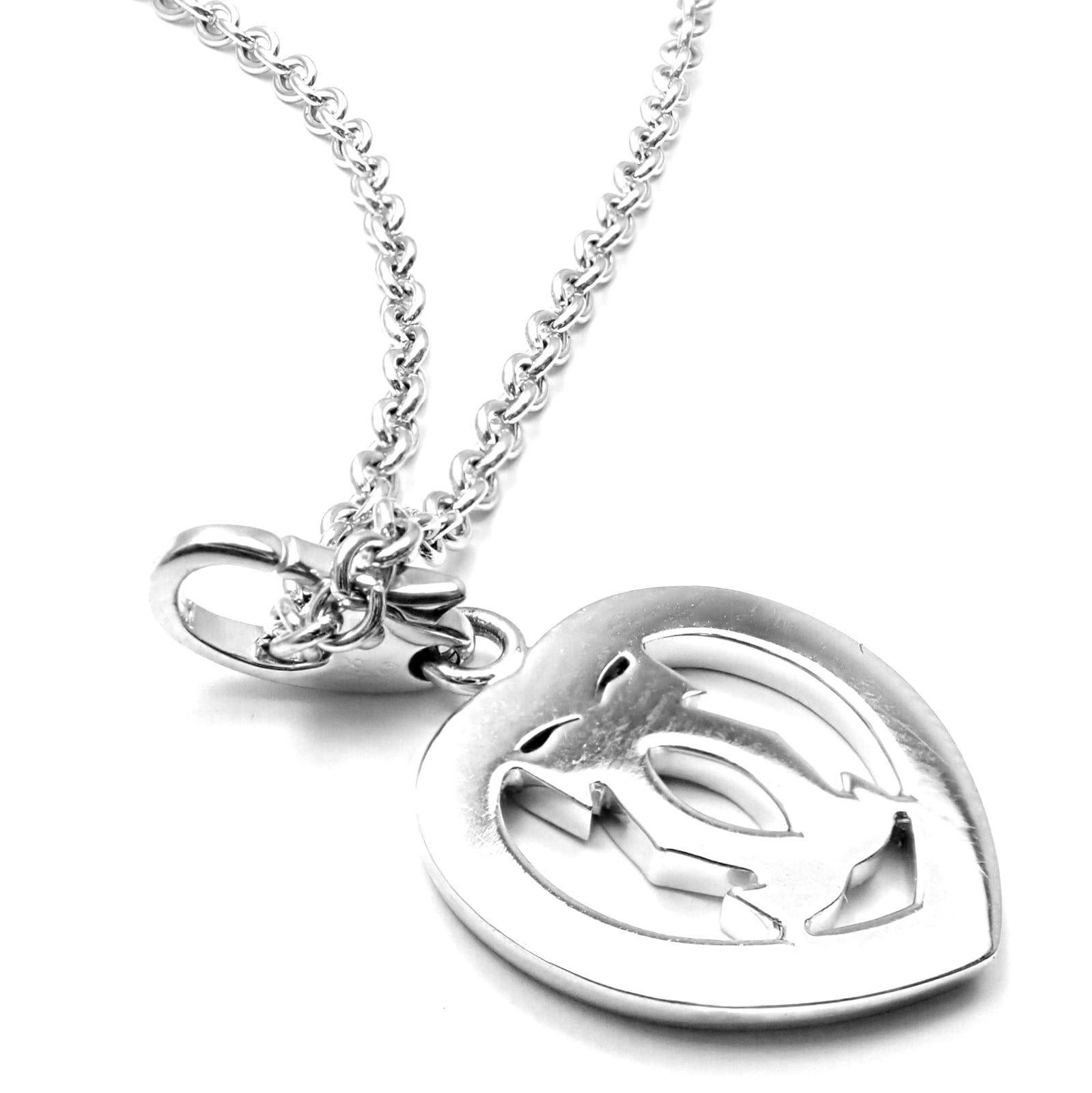 Cartier Double C Heart Diamond White Gold Pendant Necklace In Excellent Condition In Holland, PA