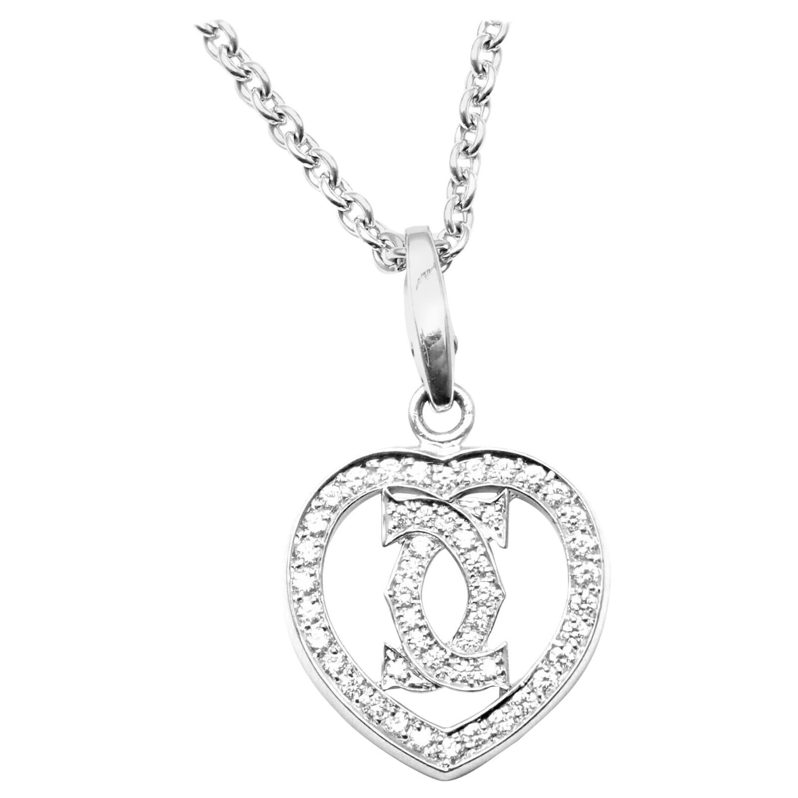 Cartier Double C Heart Diamond White Gold Pendant Necklace