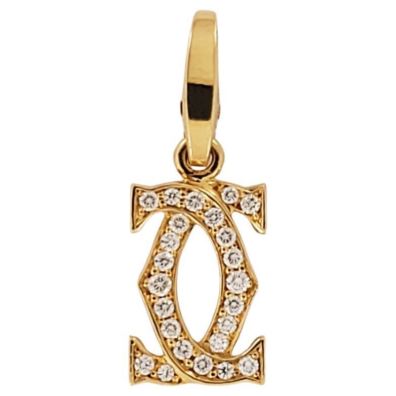 Cartier Double C-Logo 18k Yellow Gold Diamond Charm Pendant