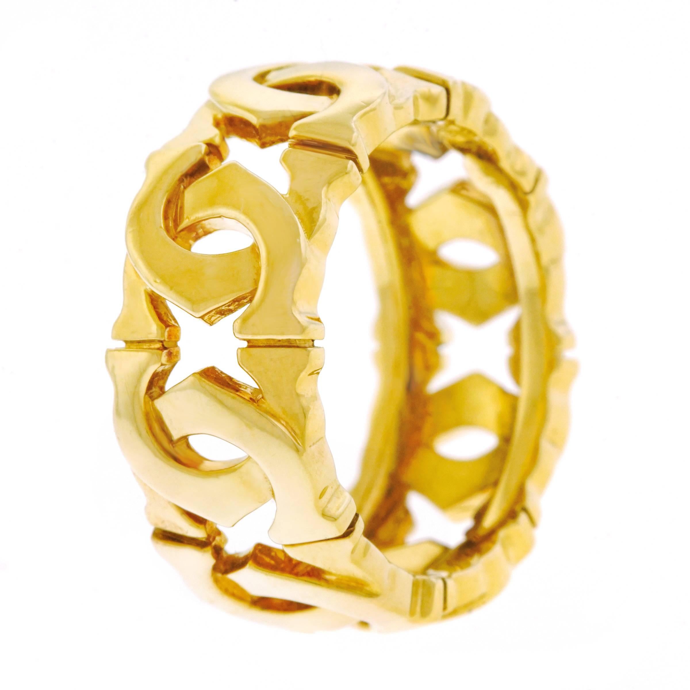 Cartier Double C Logo Motif Gold Ring In Excellent Condition In Litchfield, CT