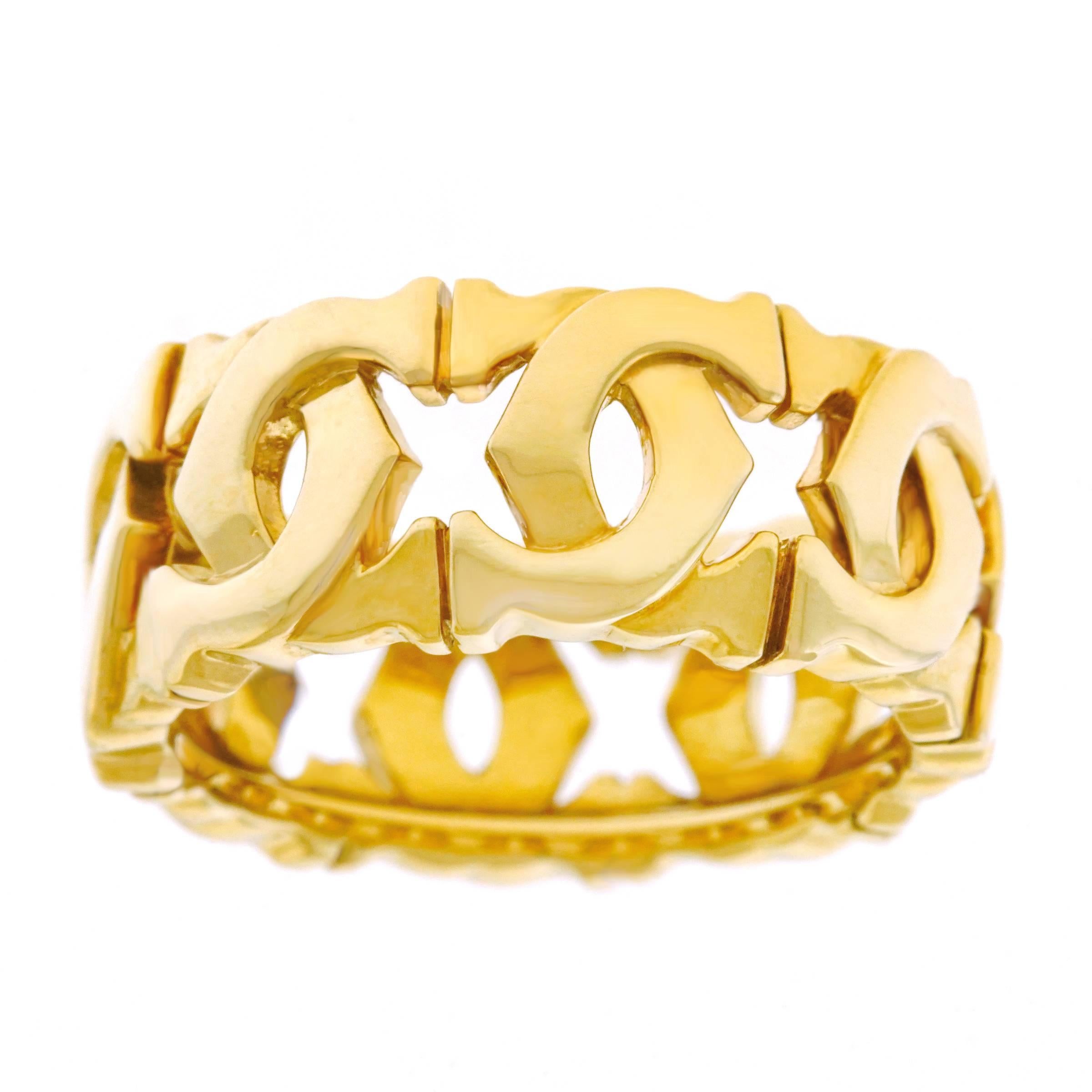 Cartier Double C Logo Motif Gold Ring