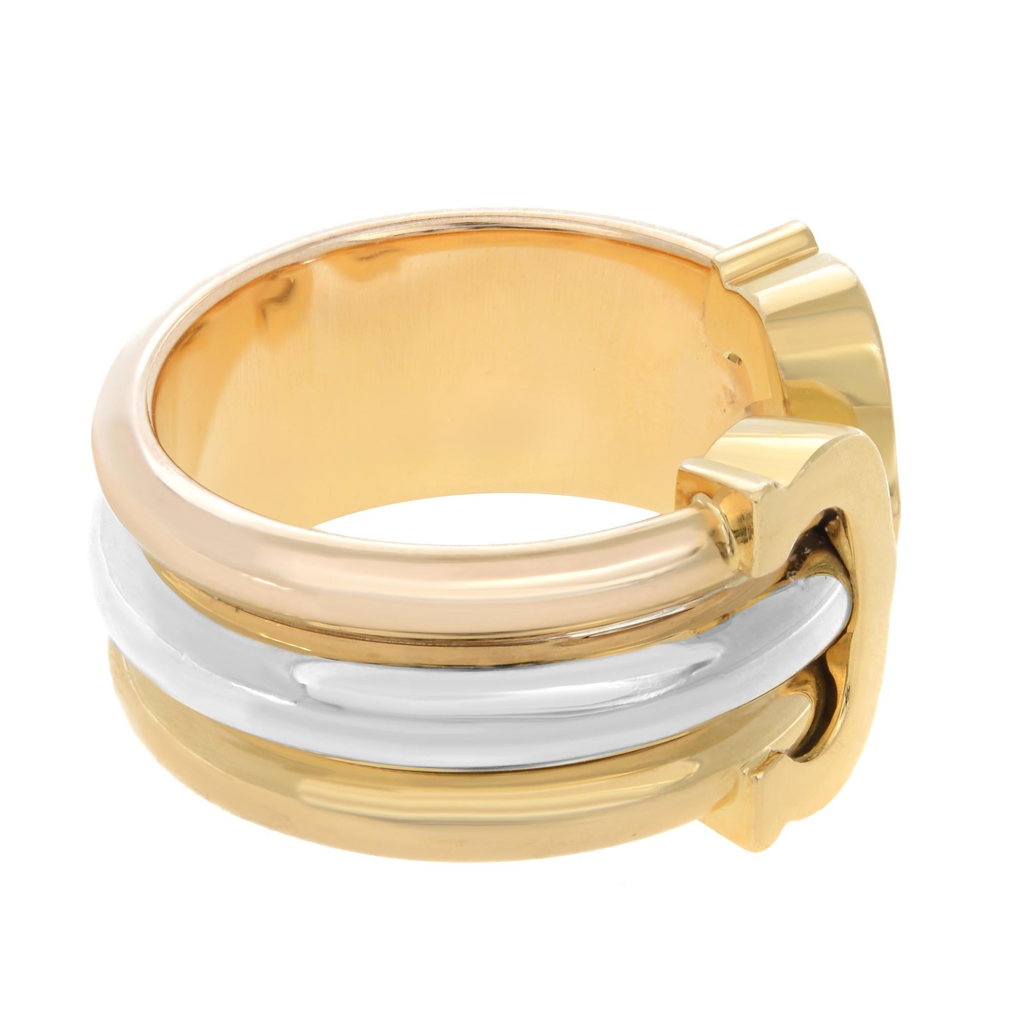 Cartier: 18 Karat dreifarbiger Doppel-C-Ring aus Gold im Zustand „Hervorragend“ im Angebot in New York, NY