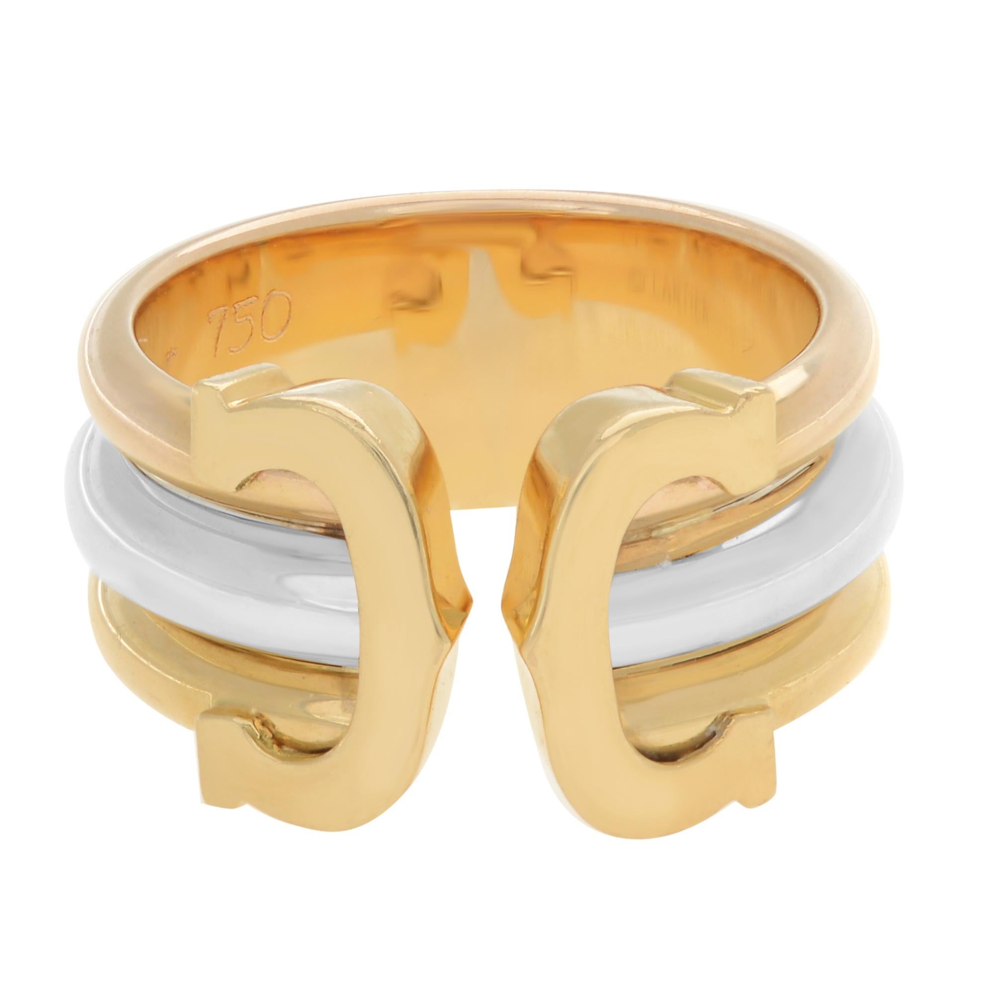 Modern Cartier Double C Ring 18k Tri Color Gold For Sale