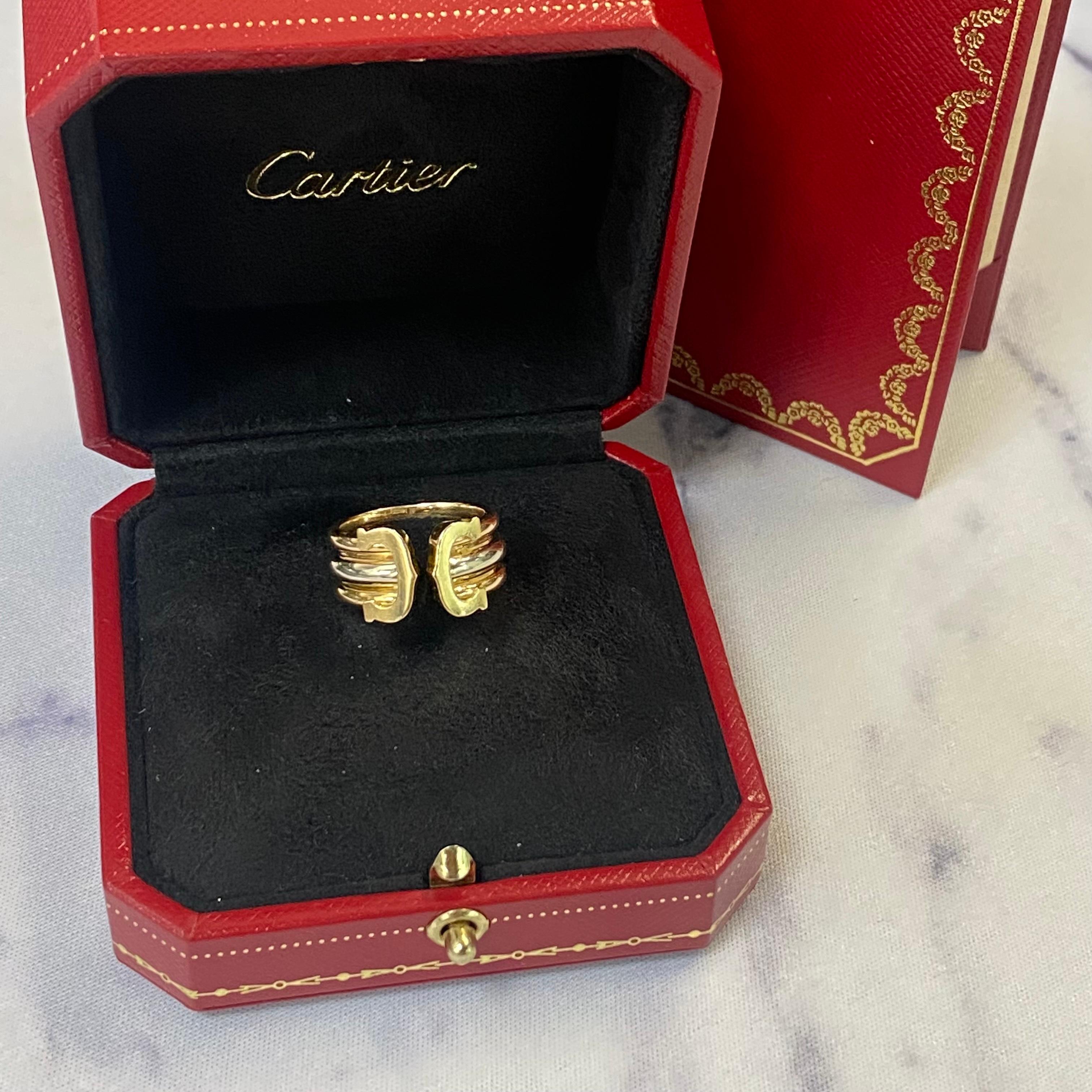 Cartier Double C Ring 18k Tri Color Gold In Excellent Condition For Sale In New York, NY