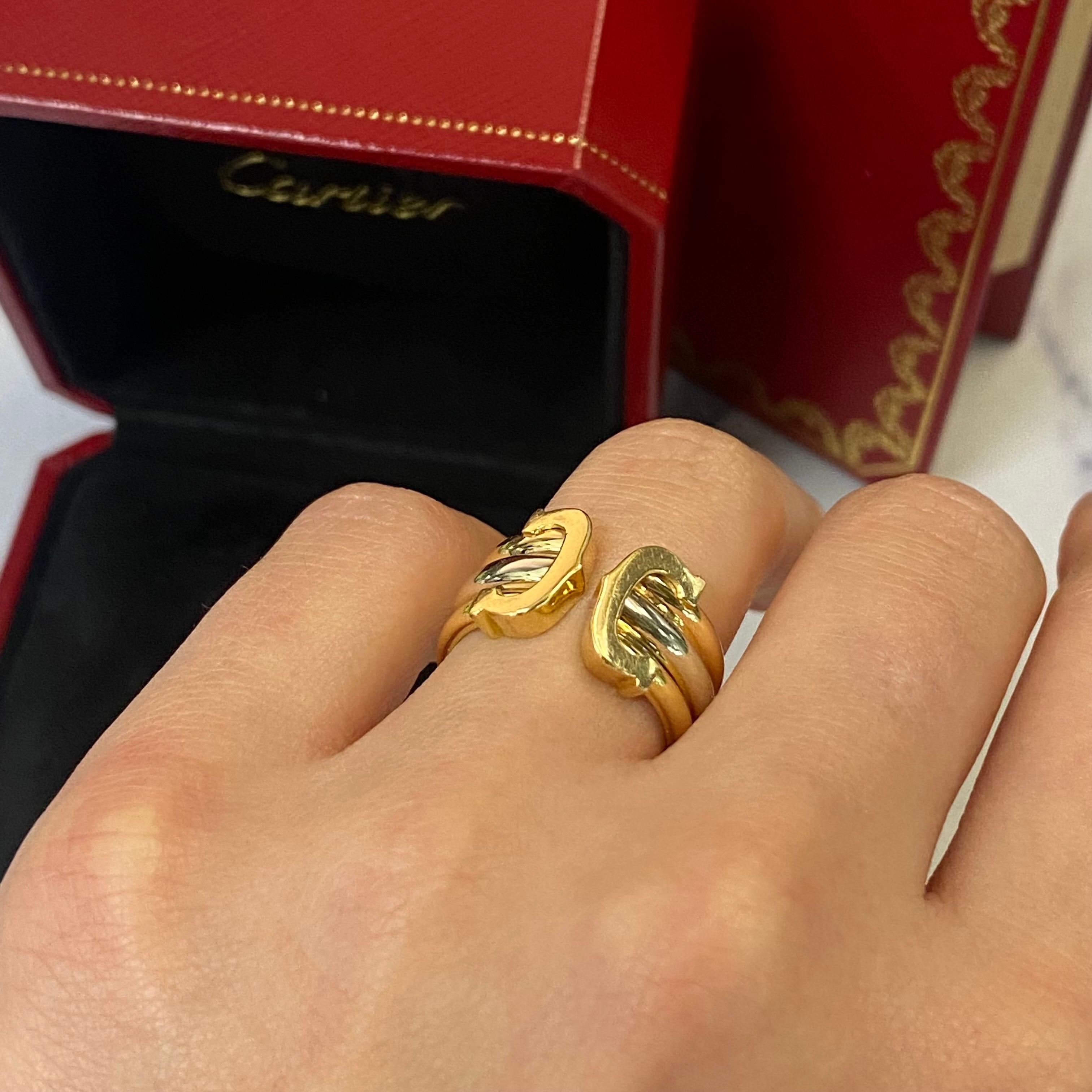 Women's Cartier Double C Ring 18k Tri Color Gold For Sale