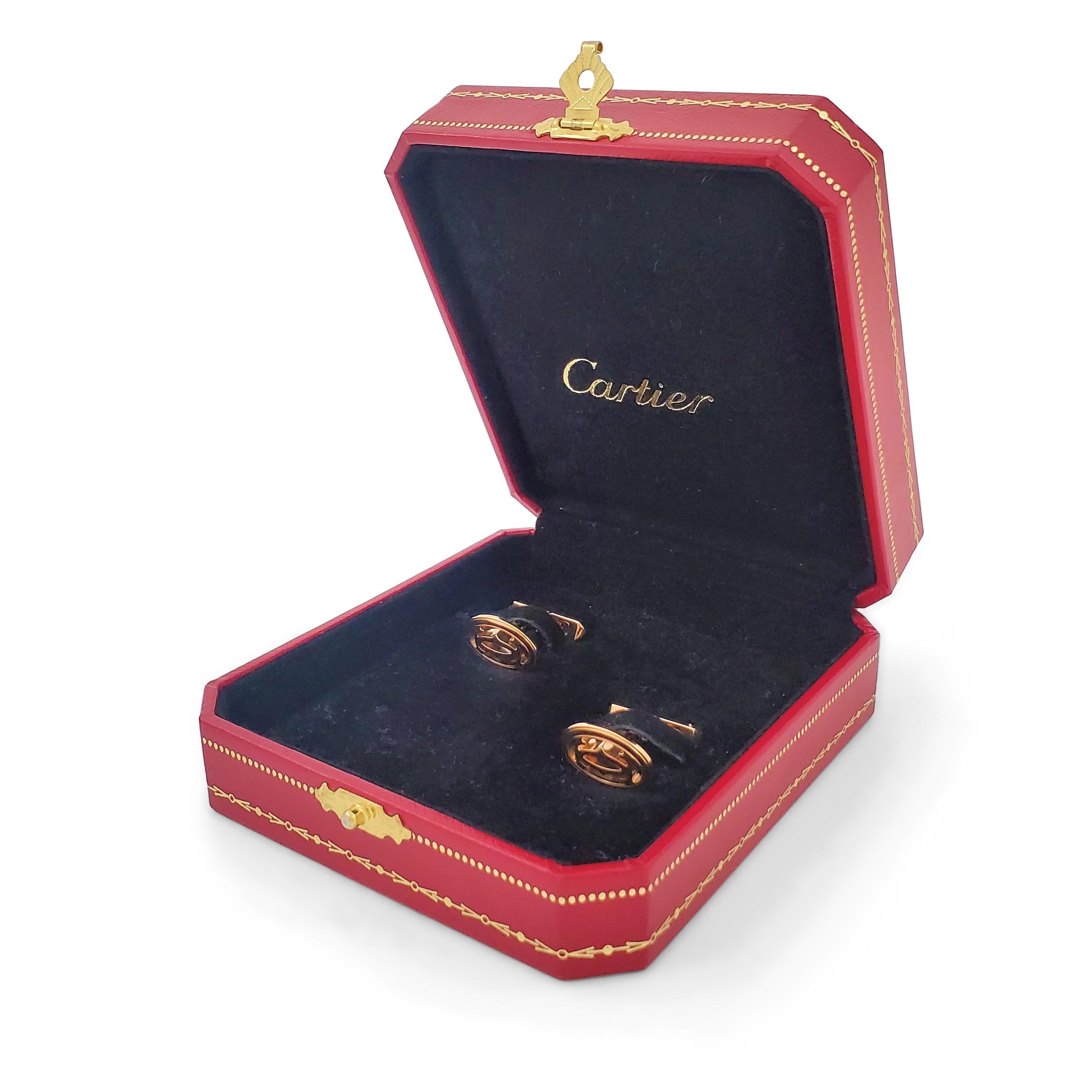Cartier 'Double C' Rose Gold Cufflinks In Excellent Condition In New York, NY