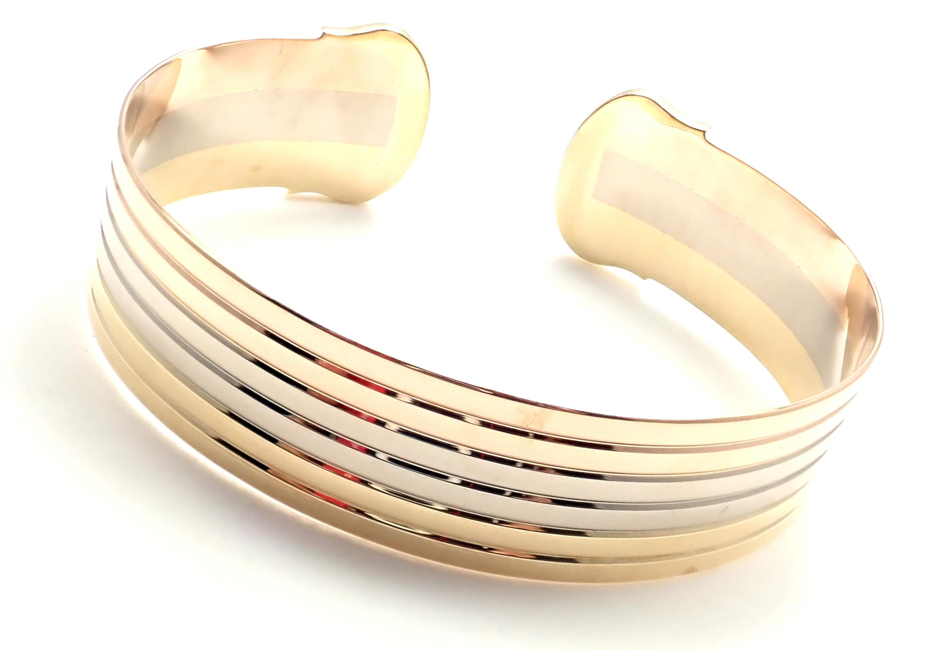 Cartier Double C Tri-Color Gold Cuff Bangle Bracelet In Excellent Condition In Holland, PA