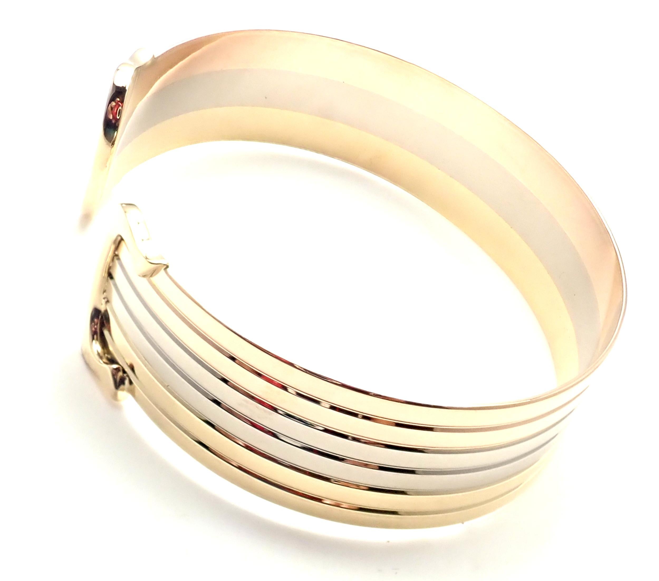 Women's or Men's Cartier Double C Tri-Color Gold Cuff Bangle Bracelet
