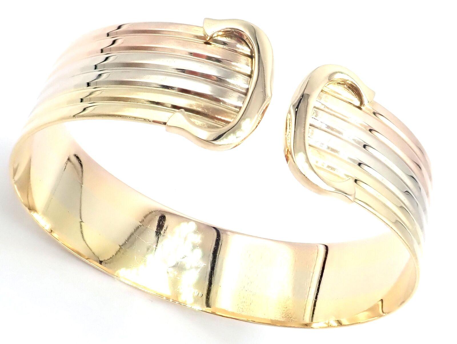 Cartier Double C Tri-Color Gold Cuff Bangle Bracelet In Excellent Condition In Holland, PA