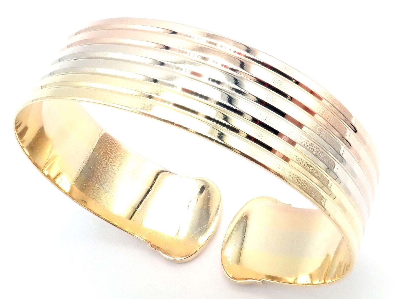Women's or Men's Cartier Double C Tri-Color Gold Cuff Bangle Bracelet
