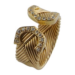 Cartier Double C Yellow Gold and Diamond Braided Open Band Ring