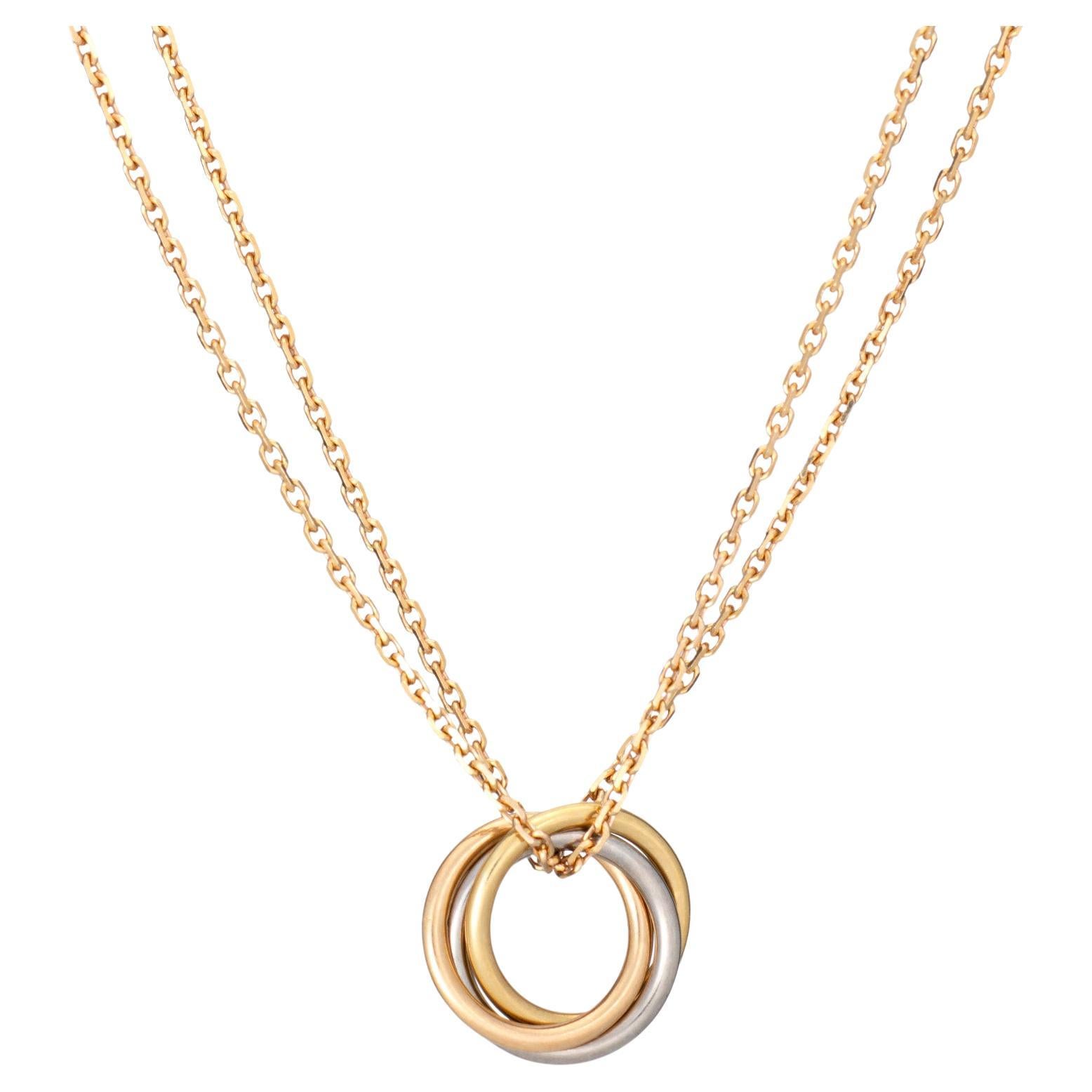 Collier Cartier Mini Trinité Double Chaîne Or Jaune 18k 16" Choker Estate