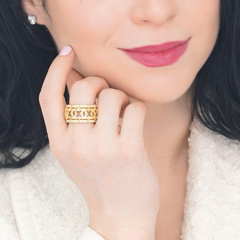 Cartier Signature Double C's Diamond Set Gold Ring Size 9 1/2 at