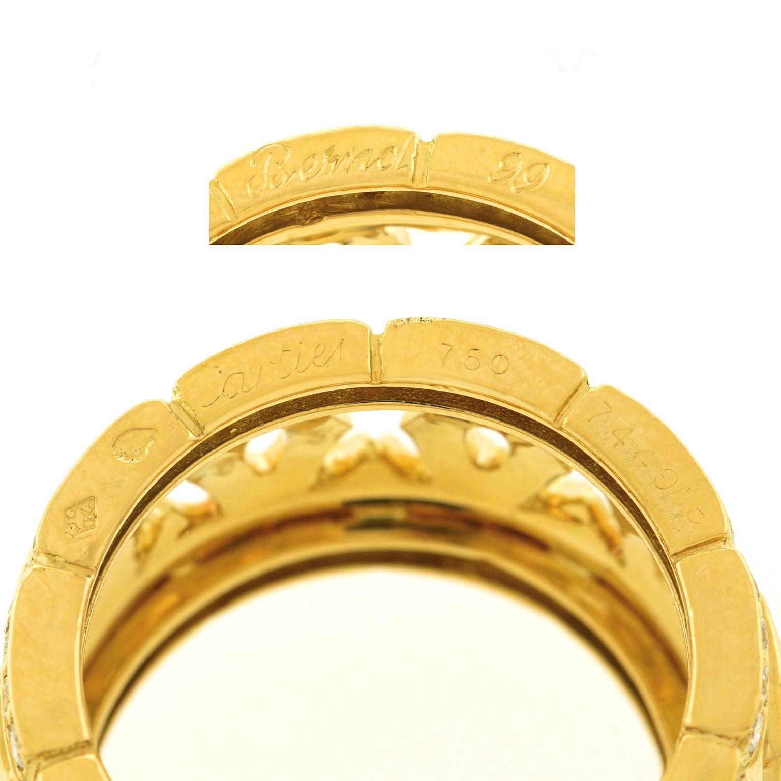 Round Cut Cartier Signature Double C's Diamond Set Gold Ring Size 9 1/2