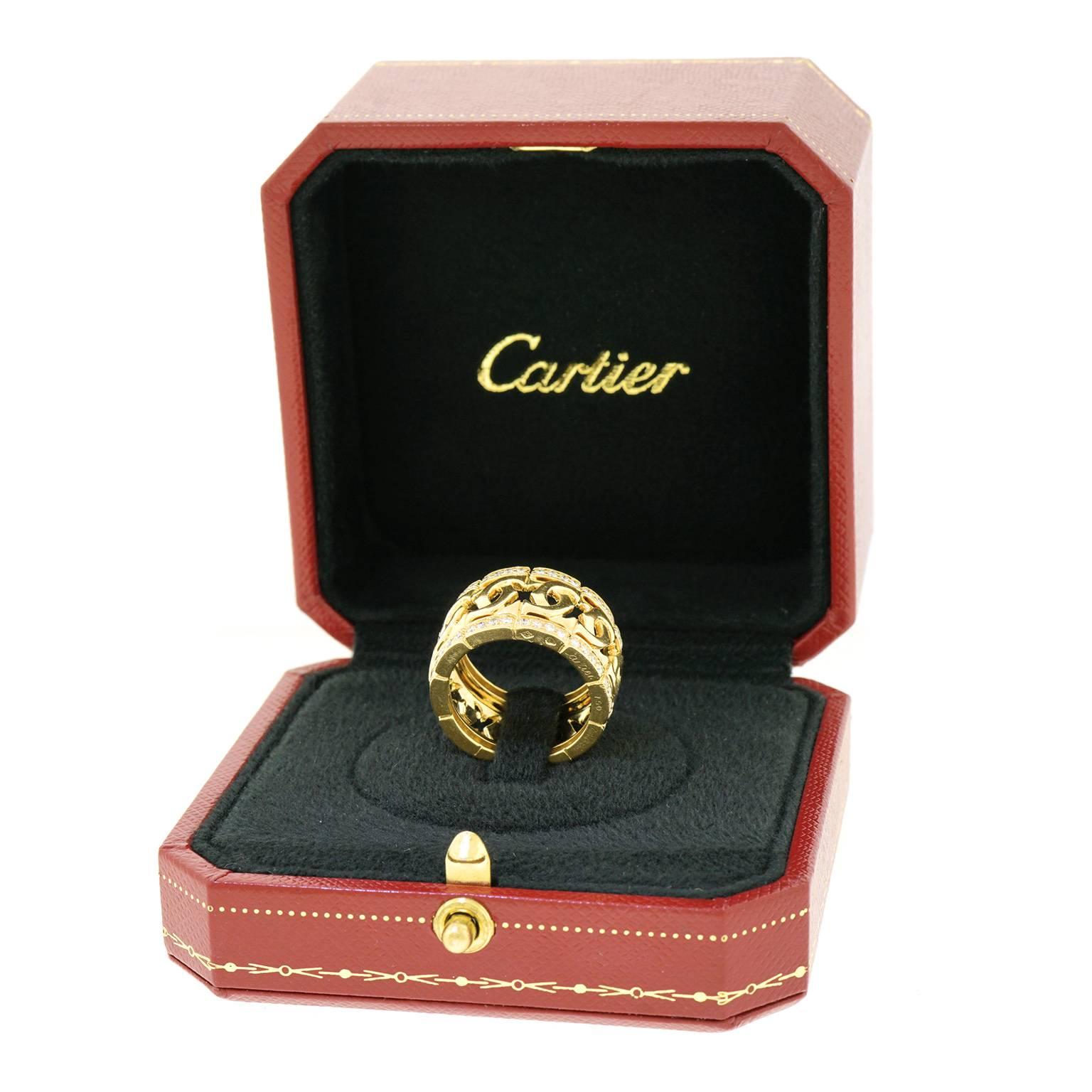 Women's or Men's Cartier Signature Double C's Diamond Set Gold Ring Size 9 1/2