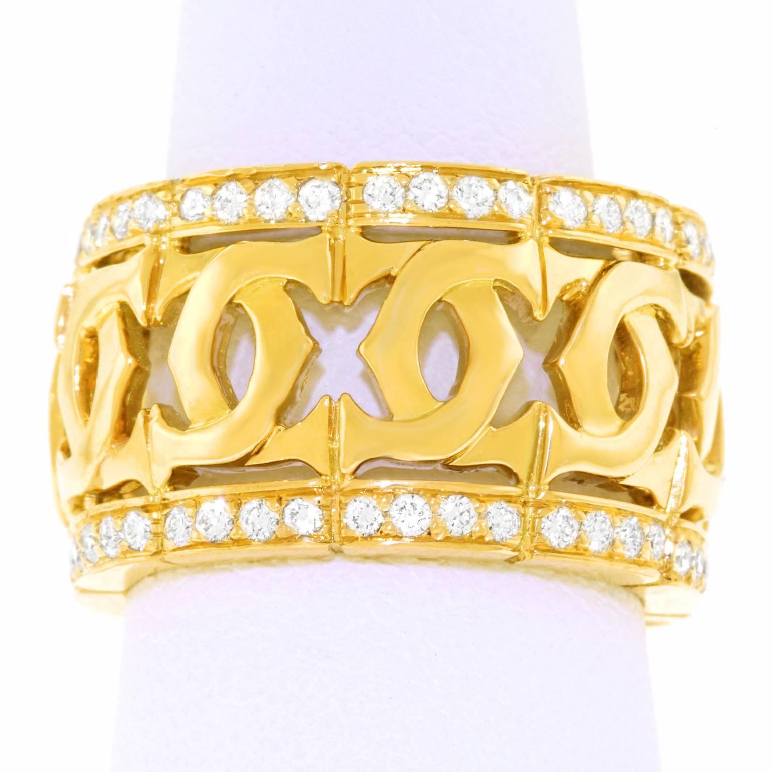 Cartier Signature Double C's Diamond Set Gold Ring Size 9 1/2 2