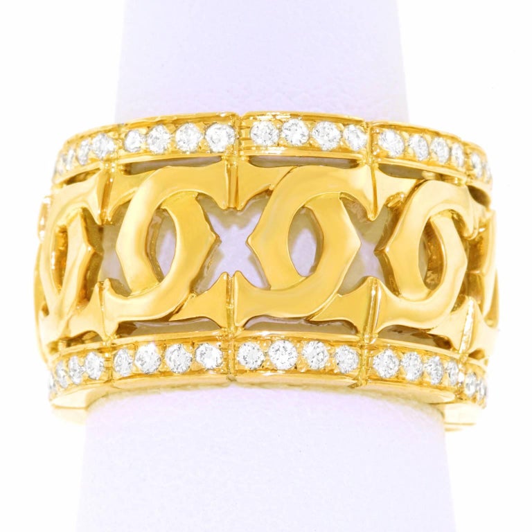 Cartier Signature Double C's Diamond Set Gold Ring Size 9 1/2 at