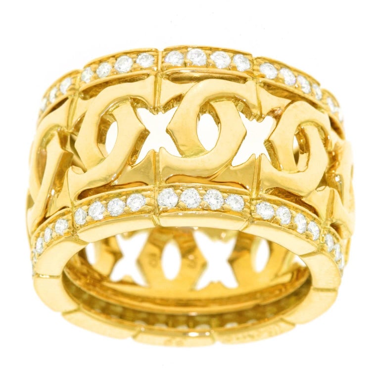 Cartier Signature Double C's Diamond Set Gold Ring Size 9 1/2 at